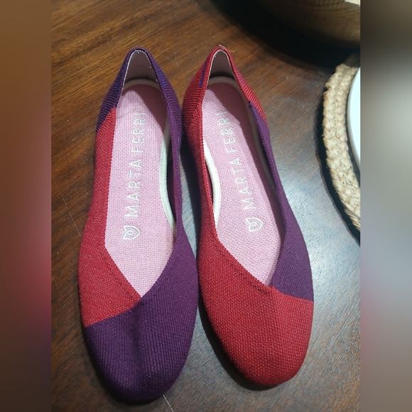 Rothy's Shoes - Rothy's X Marta Ferri  Cherry Violet Merino Square Toe Ballet Flats Comfort